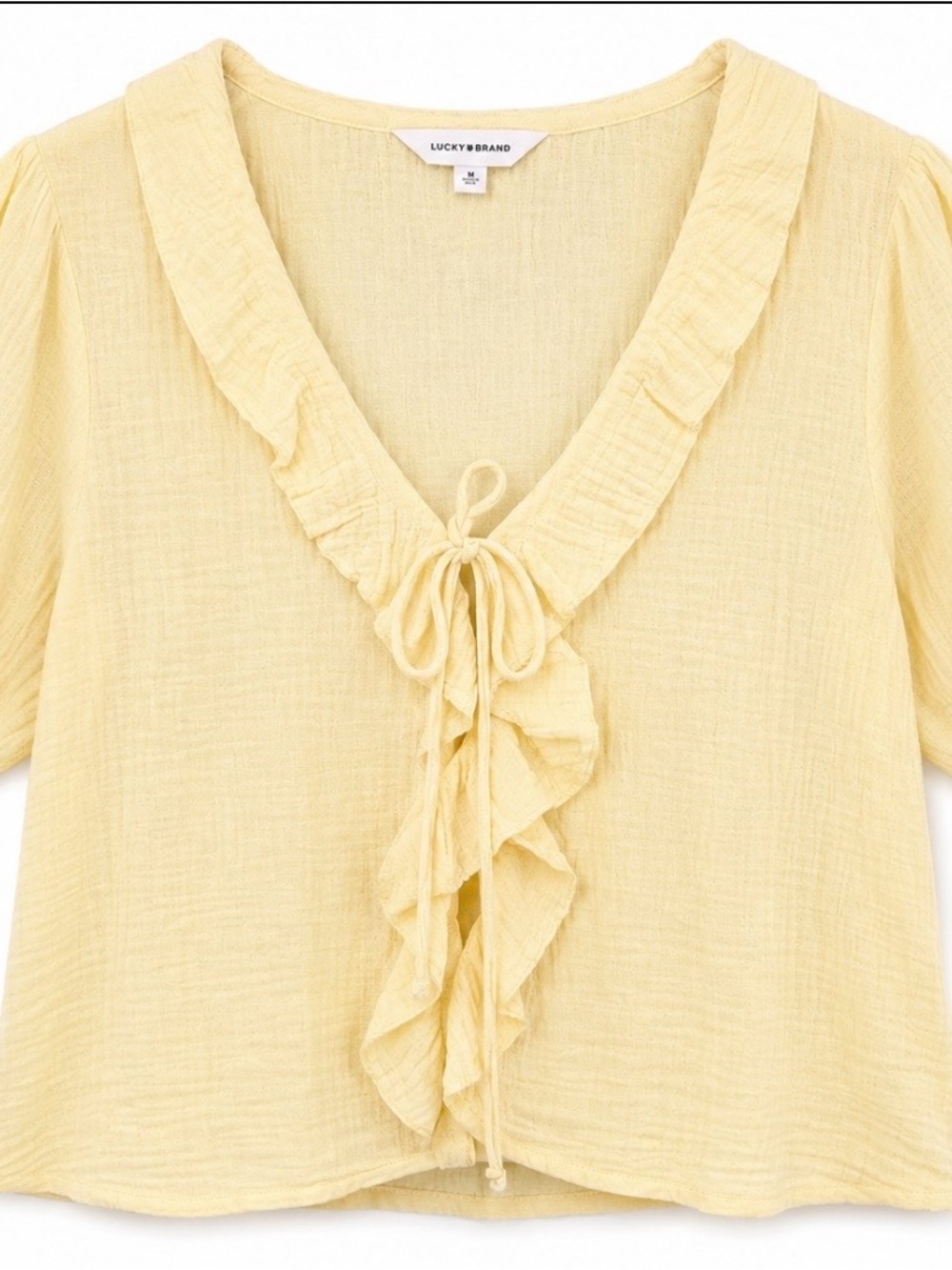Lucky Brand Pale Yellow Ruffle Tie-Front Blouse